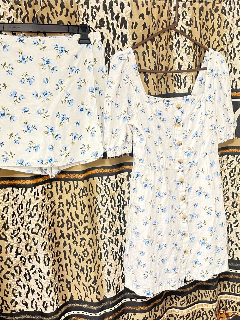 Old Navy White Dress with Blue Floral Print and matching shorts